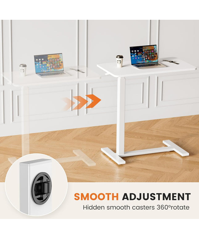 JONPONY Overbed Bedside Table with Wheels, Adjustable Hospital & Home Use Bed Table, Rolling Laptop Table, Mobile Standing Desk
