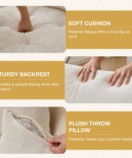 JONPONY 110" Cloud Sectional Couch for Living Room, Upholstered L-Shape Modular Sofa with Movable Ottoman, 3-Seater Deep-Seat Foam Couch, Comfortable Convertible Sectional for Home & Apartment（Beige）