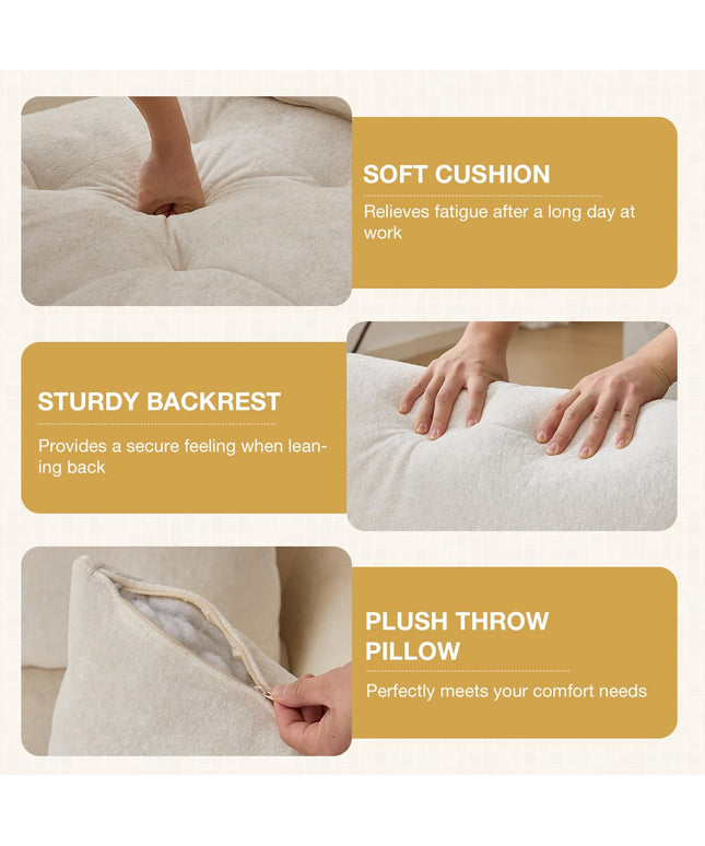 JONPONY 110" Cloud Sectional Couch for Living Room, Upholstered L-Shape Modular Sofa with Movable Ottoman, 3-Seater Deep-Seat Foam Couch, Comfortable Convertible Sectional for Home & Apartment（Beige）