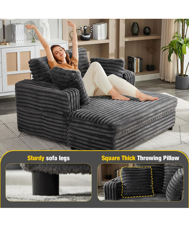 Jonpony 66'' Chaise Lounge Chair Soft Velvet Upholstery for Living Room,Oversized Lounge Chair Includes Cup Holders Side Pockets and USB & Type-C Charging Ports, Comfy Lounge with Sturdy Backrest