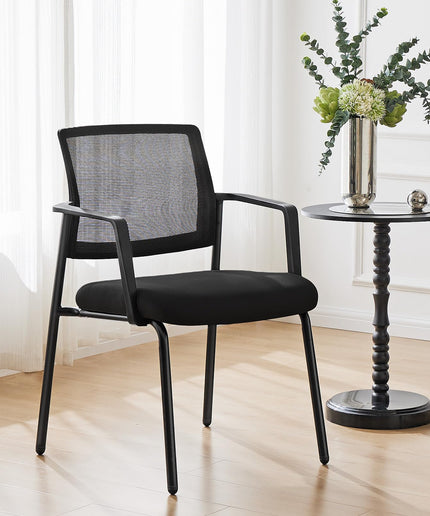 JONPONY Black Stackable Arm Chairs with Mesh Back and Upholstered Fabric, Sturdy Metal Frame, Easy to Store and Use, Perfect for Indoor and Outdoor Spaces, 1 Chair