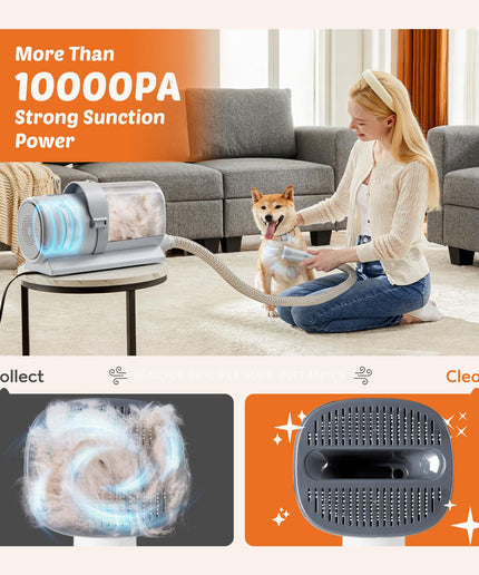 JONPONY professional Pet Grooming Vacuum Kit, 2.5L Cup, 3 Suction Modes, and 5 Groomer Tools with Cordless Low Noise Dog Clippers for Cats, Other Animals Hair Trimmer, Gray
