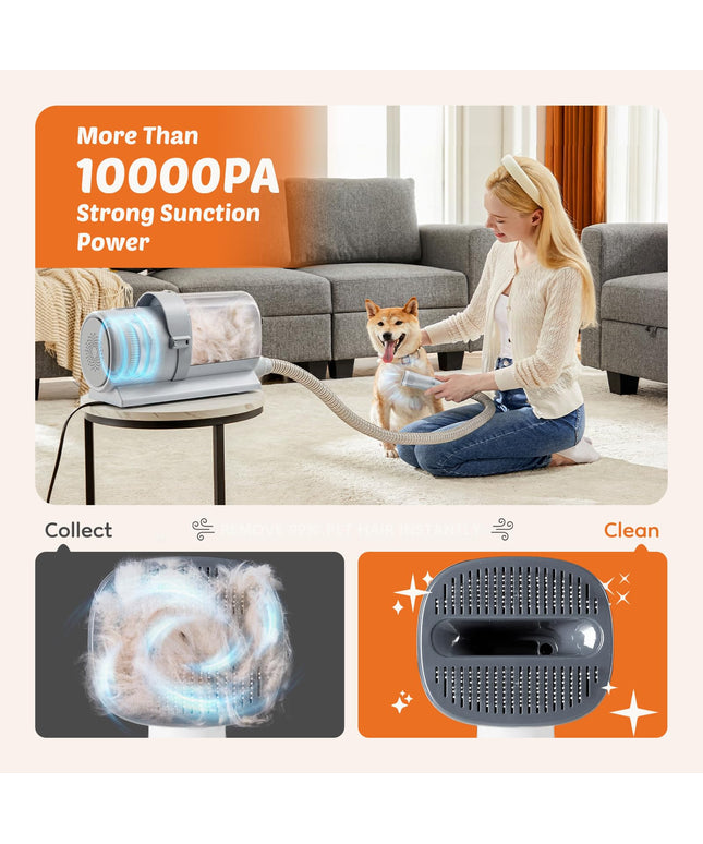 JONPONY professional Pet Grooming Vacuum Kit, 2.5L Cup, 3 Suction Modes, and 5 Groomer Tools with Cordless Low Noise Dog Clippers for Cats, Other Animals Hair Trimmer, Gray