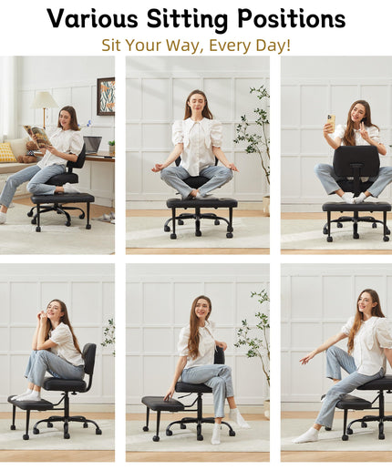 JONPONY Cross Legged Chair with Wheels, Swivel Meditation Chair for ADHD, Height Adjustable Yoga Office Chair, Meditation Chair with Lumbar Support, Home Office Kneeling Chair，Black