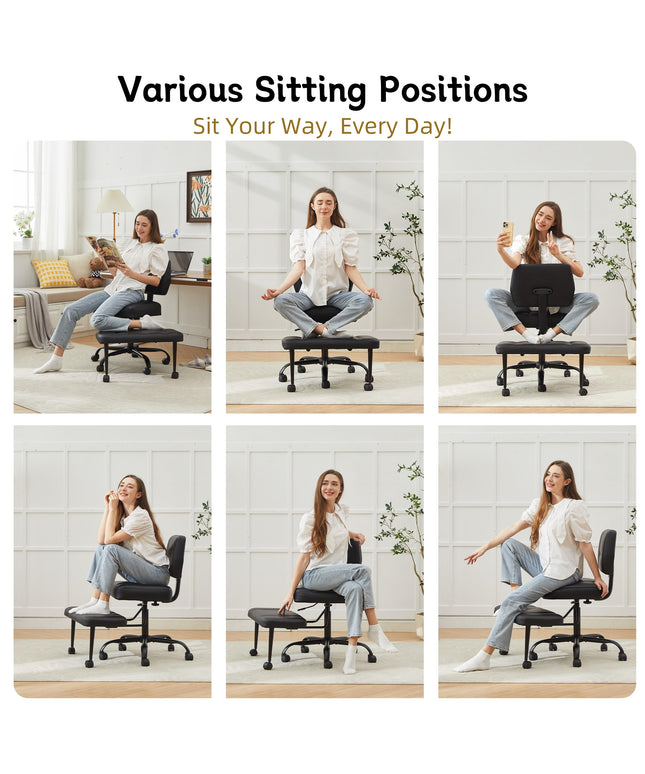 JONPONY Cross Legged Chair with Wheels, Swivel Meditation Chair for ADHD, Height Adjustable Yoga Office Chair, Meditation Chair with Lumbar Support, Home Office Kneeling Chair，Black
