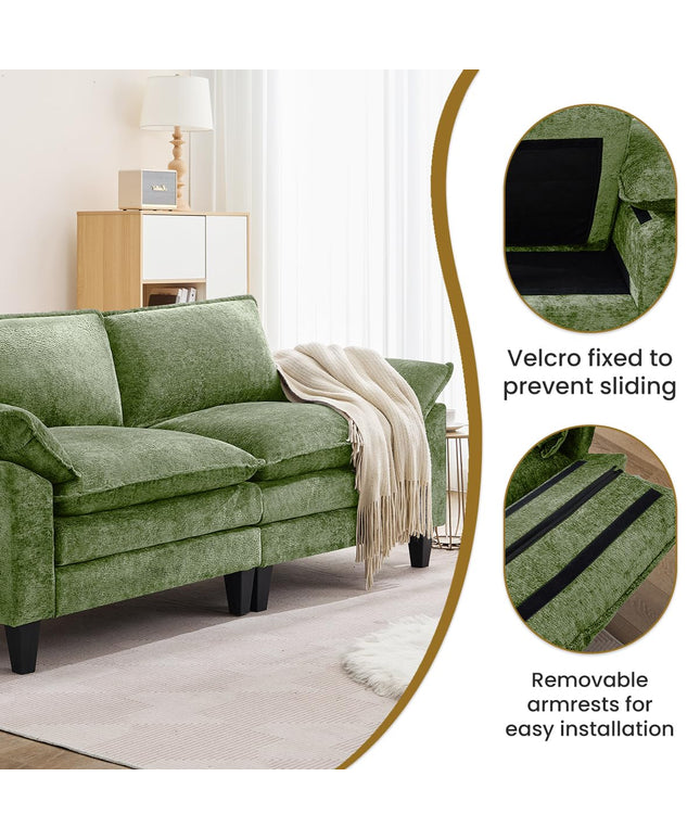 JONPONY 83" Loveseat Sofa,Cloud Couch for Living Room,Comfy Love Seat with Double Cushion,2 Pillows,Removable Cover for Bedroom, Apartment and Office, Green