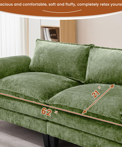 JONPONY 83" Loveseat Sofa,Cloud Couch for Living Room,Comfy Love Seat with Double Cushion,2 Pillows,Removable Cover for Bedroom, Apartment and Office, Green