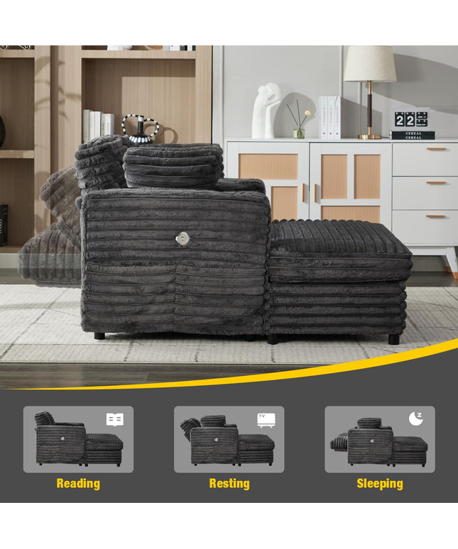 Jonpony 66'' Chaise Lounge Chair Soft Velvet Upholstery for Living Room,Oversized Lounge Chair Includes Cup Holders Side Pockets and USB & Type-C Charging Ports, Comfy Lounge with Sturdy Backrest