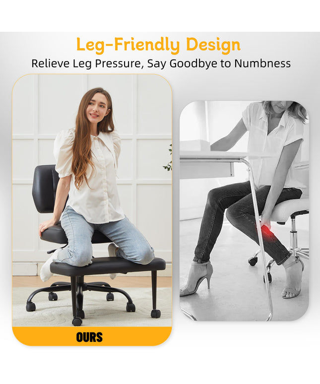 JONPONY Cross Legged Chair with Wheels, Swivel Meditation Chair for ADHD, Height Adjustable Yoga Office Chair, Meditation Chair with Lumbar Support, Home Office Kneeling Chair，Black