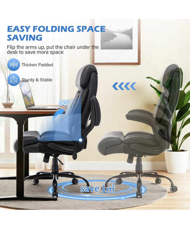 JONPONY 500LBS Big and Tall Office Chair,Comfy Heavy Duty Executive Chair with Adjustable Lumbar Support for Back Pain,High Back Desk Chair with Extra Wide Seat for Home Office