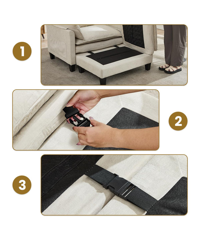 Jonpony Oversized Accent Chair with Ottoman Double-Layer Seat Cushion for Spacious Living Room, Modern Accent Chair with Removable Ottoman for Bedroom, Soft Durable Fabric Sturdy Backrest Home Office,Beige