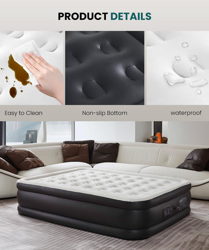 JONPONY Air Mattress - Inflatable Blow Up Airbed with Built-in High Capacity Pump, Double Height, Non-Slip Bottom Design, Weight Capacity 660 lbs Air Bed for Home or Camping