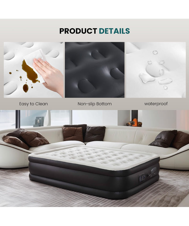 JONPONY Air Mattress - Inflatable Blow Up Airbed with Built-in High Capacity Pump, Double Height, Non-Slip Bottom Design, Weight Capacity 660 lbs Air Bed for Home or Camping