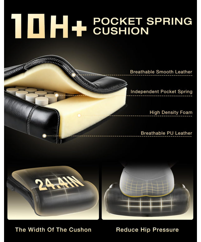 Jonpony 650lbs Big and Tall Office Chair,Heavy Duty Office Chair for Heavy People,High Back Executive Desk Chair with Lumbar Support for Home Office, Black