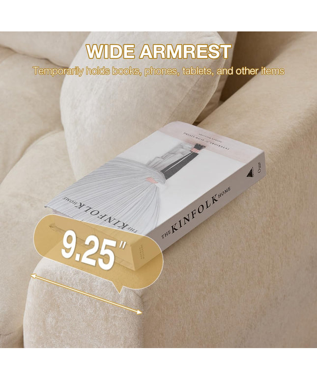 JONPONY 110" Cloud Sectional Couch for Living Room, Upholstered L-Shape Modular Sofa with Movable Ottoman, 3-Seater Deep-Seat Foam Couch, Comfortable Convertible Sectional for Home & Apartment（Beige）