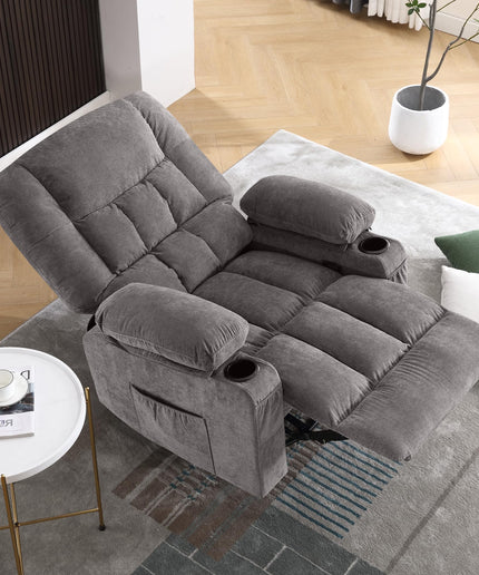 JONPONY Power Swivel Recliner Chair with Rocking Function for Adults, Oversized Rocker Recliner Single Sofa with Ergonomic, Side Pocket, Two Cup Holders for Living Room,Gray