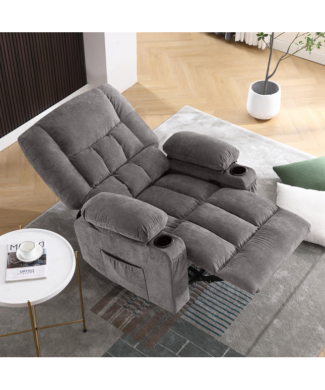 JONPONY Power Swivel Recliner Chair with Rocking Function for Adults, Oversized Rocker Recliner Single Sofa with Ergonomic, Side Pocket, Two Cup Holders for Living Room,Gray