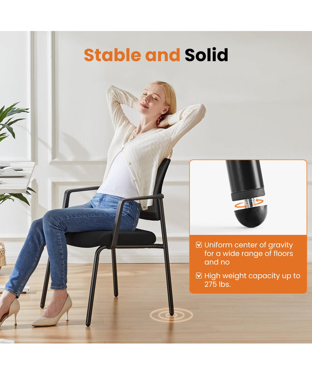 JONPONY Black Stackable Arm Chairs with Mesh Back and Upholstered Fabric, Sturdy Metal Frame, Easy to Store and Use, Perfect for Indoor and Outdoor Spaces, 1 Chair