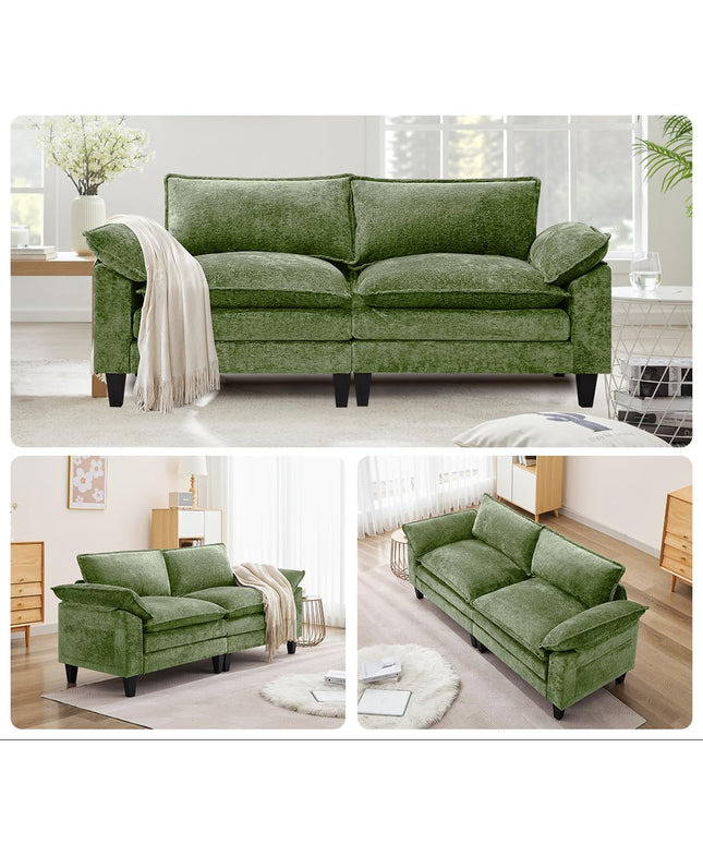 JONPONY 83" Loveseat Sofa,Cloud Couch for Living Room,Comfy Love Seat with Double Cushion,2 Pillows,Removable Cover for Bedroom, Apartment and Office, Green