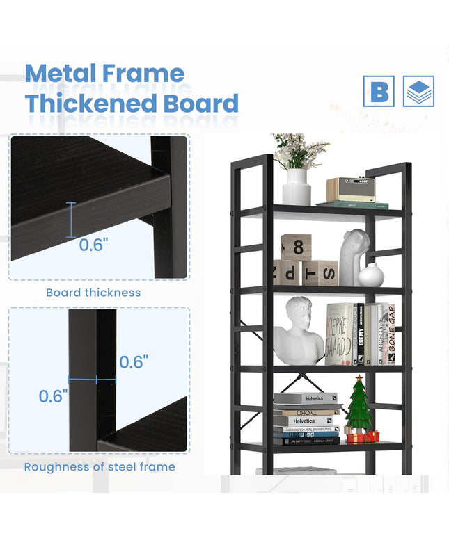 JONPONY 5 Tiers Bookshelf, Classical Book Shelf, Tall Display Shelves in Living Room/Home/Office, Storage Organizer for CDs/Books/Movies