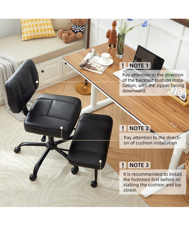 JONPONY Cross Legged Chair with Wheels, Swivel Meditation Chair for ADHD, Height Adjustable Yoga Office Chair, Meditation Chair with Lumbar Support, Home Office Kneeling Chair，Black