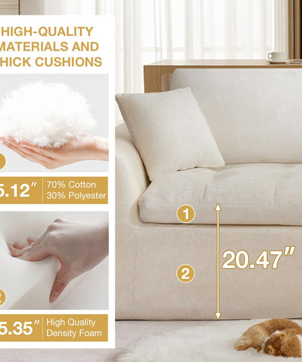 JONPONY 110" Cloud Sectional Couch for Living Room, Upholstered L-Shape Modular Sofa with Movable Ottoman, 3-Seater Deep-Seat Foam Couch, Comfortable Convertible Sectional for Home & Apartment（Beige）