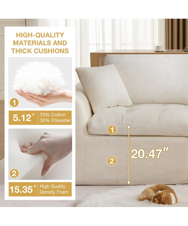 JONPONY 110" Cloud Sectional Couch for Living Room, Upholstered L-Shape Modular Sofa with Movable Ottoman, 3-Seater Deep-Seat Foam Couch, Comfortable Convertible Sectional for Home & Apartment（Beige）