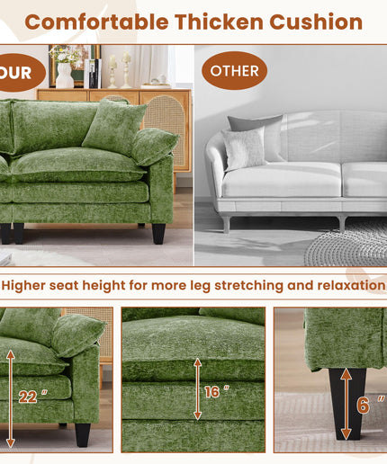 JONPONY 83" Loveseat Sofa,Cloud Couch for Living Room,Comfy Love Seat with Double Cushion,2 Pillows,Removable Cover for Bedroom, Apartment and Office, Green