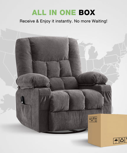 JONPONY Power Swivel Recliner Chair with Rocking Function for Adults, Oversized Rocker Recliner Single Sofa with Ergonomic, Side Pocket, Two Cup Holders for Living Room,Gray