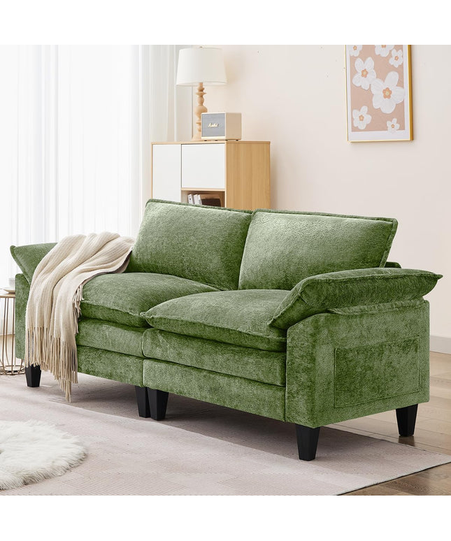 JONPONY 83" Loveseat Sofa,Cloud Couch for Living Room,Comfy Love Seat with Double Cushion,2 Pillows,Removable Cover for Bedroom, Apartment and Office, Green