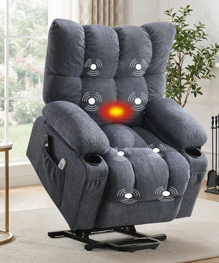 JONPONY Power Lift Recliner Chair Recliners for Elderly with Heat and Massage Recliner Chair for Living Room with Infinite Position and Side Pocket,USB Charge Port,Grey