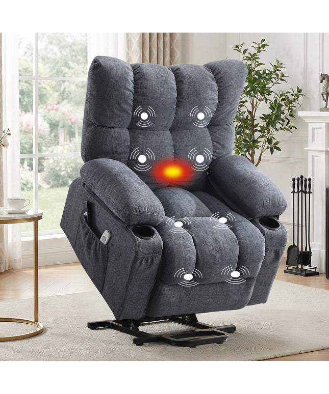 JONPONY Power Lift Recliner Chair Recliners for Elderly with Heat and Massage Recliner Chair for Living Room with Infinite Position and Side Pocket,USB Charge Port,Grey
