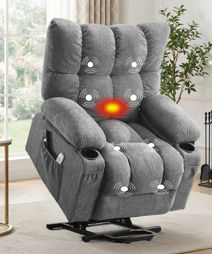 JONPONY Power Lift Recliner Chair Recliners for Elderly with Heat and Massage Recliner Chair for Living Room with Infinite Position and Side Pocket,USB Charge Port,Grey