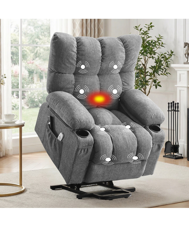 JONPONY Power Lift Recliner Chair Recliners for Elderly with Heat and Massage Recliner Chair for Living Room with Infinite Position and Side Pocket,USB Charge Port,Grey