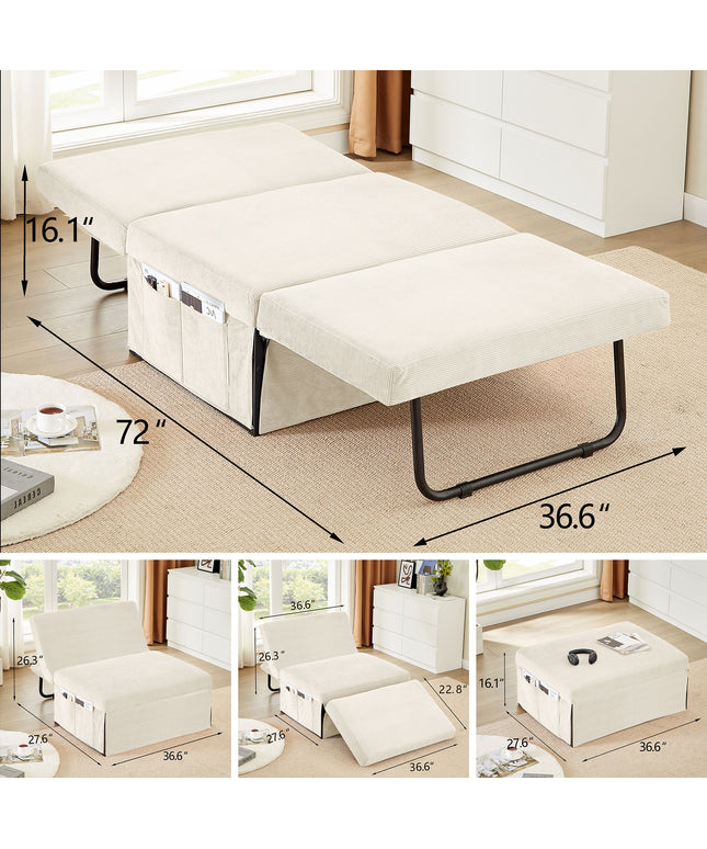 JONPONY Convertible Sofa Bed, 4 in 1 Multi-Function Folding Ottoman Bed with Adjustable Backrest, Modern Sleeper Chair for Living Room Apartment Office