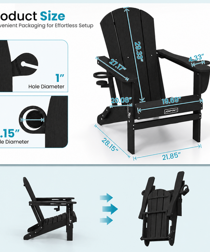 JONPONY Folding Adirondack Chair – Outdoor Patio & Backyard Seating