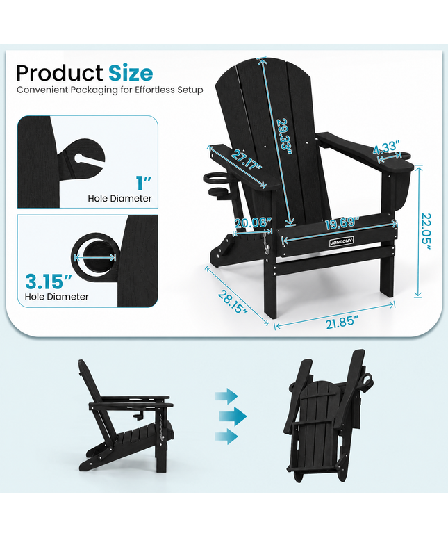 JONPONY Folding Adirondack Chair – Outdoor Patio & Backyard Seating