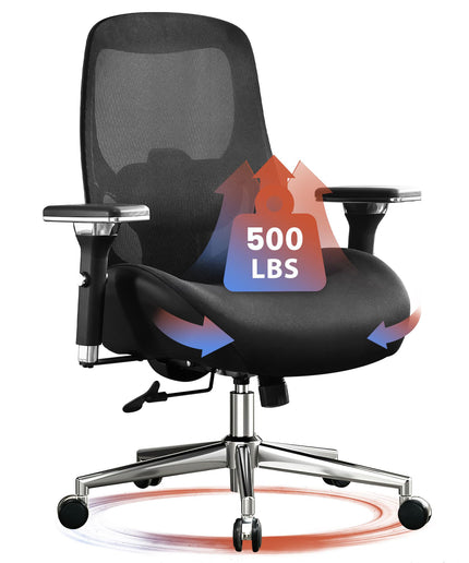 JONPONY Big and Tall Office Chair 500LBS Ergonomic Office Chair with Lumbar Support, 4D Adjustable Armrest Mesh Chair,8 Hours Heavy Duty Design,Black