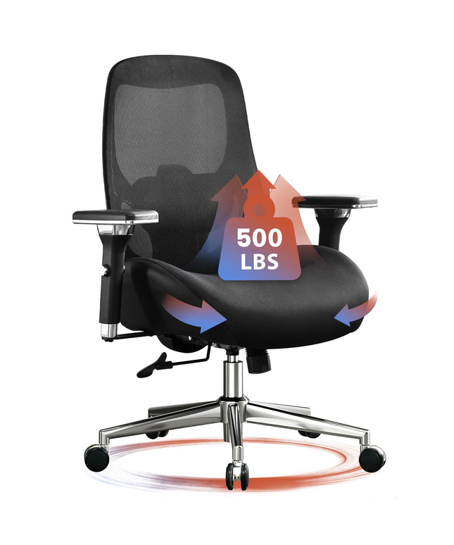 JONPONY Big and Tall Office Chair 500LBS Ergonomic Office Chair with Lumbar Support, 4D Adjustable Armrest Mesh Chair,8 Hours Heavy Duty Design,Black