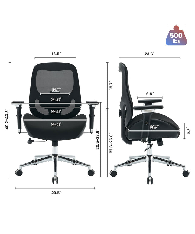 JONPONY Big and Tall Office Chair 500LBS Ergonomic Office Chair with Lumbar Support, 4D Adjustable Armrest Mesh Chair,8 Hours Heavy Duty Design,Black